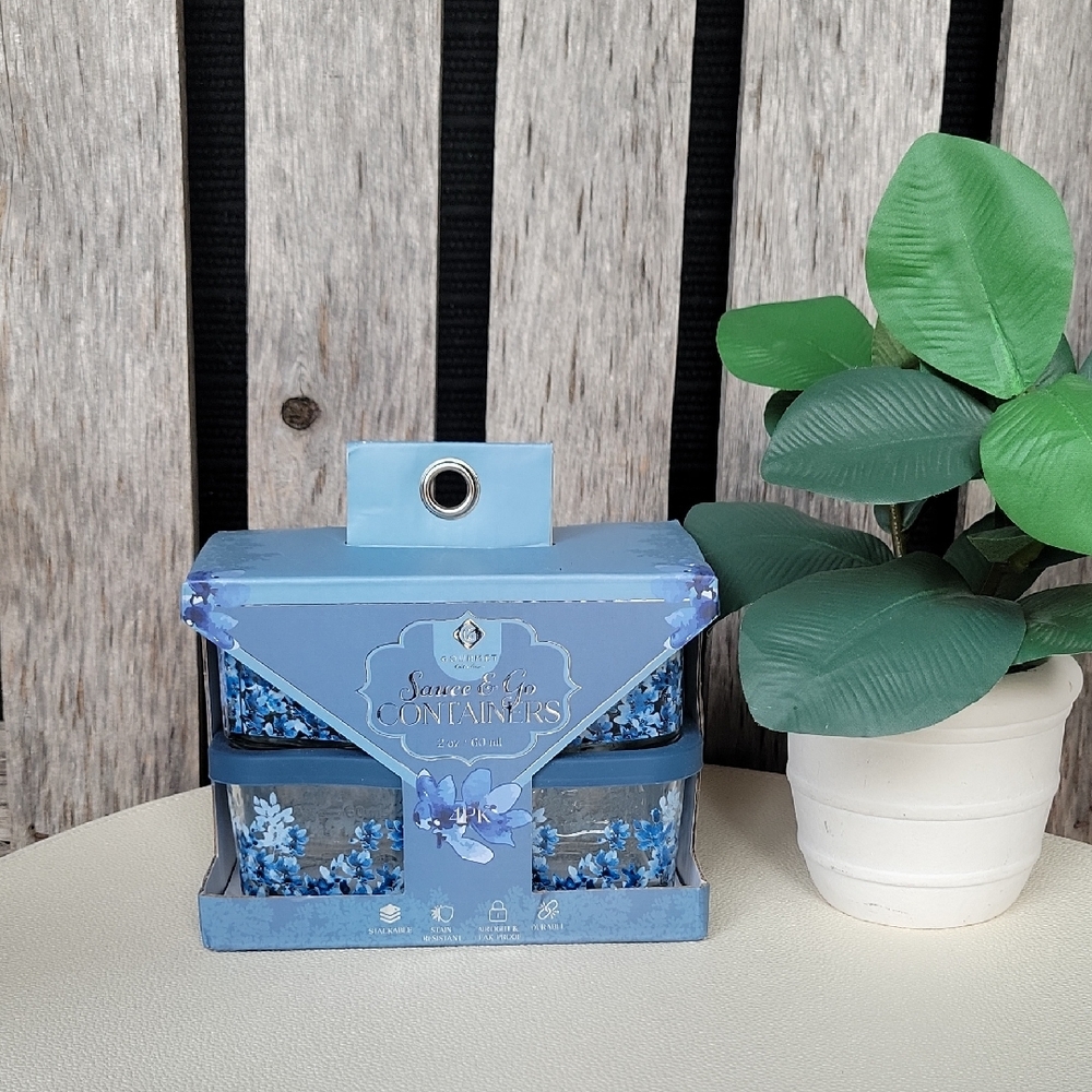 Blue Floral Sauce & Dip Container Set by (Unknown) - 4pc